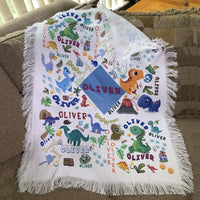 Dinosaurs Galore Personalized Fringed Throw Blankets with any Name