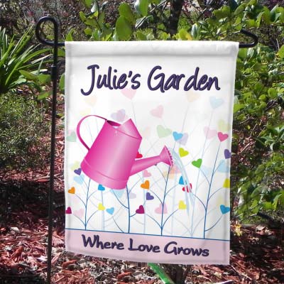 Watering Can and Hearts Garden Yard Flag