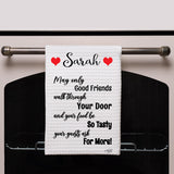 Kitchen Quote towel with hearts surrounding your name