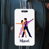 Larger Sports Bag Tag 3 x5.5 inch with latin dance couple theme 
