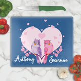 Adorable Love Birds sitting on a branch in front of a heart  personalized with any two names