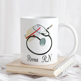 Stethoscope, Nurse Hat and Thermometer Design on 11 or 15 ounce mug personalized with any name and credentials