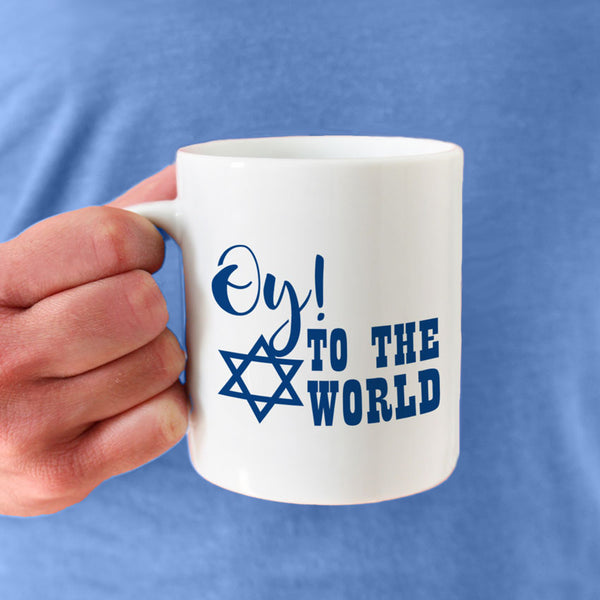 Oy To The World with Jewish Star Funny Coffee Mug Personalized on the second side