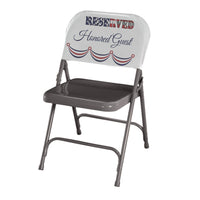Military or patriotic reserved seat back slip on cover shown on standard folding chair