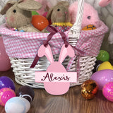 Easter Bunny Ears Basket Name Tag Shown in Pink Personalized with any name