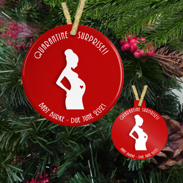 Quarantine Surprise Funny Pregnant Personalized Christmas Ornament