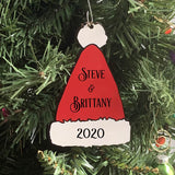 Santa Hat Ornament Printed with Black Text Personalization