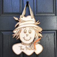 Laser Cut and Engraved Scarecrow Personalized Fall Door Decoration