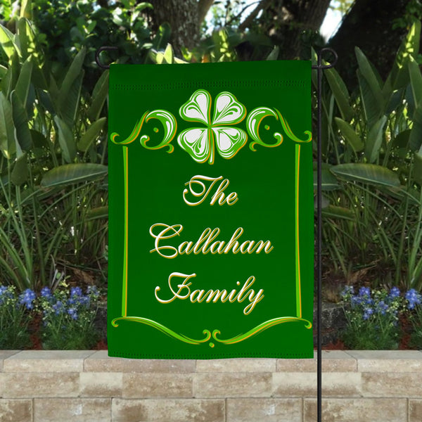 12 x 18 Garden Flag with Simple Shamrock Border and your family name