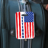 distressed USA flag luggage tag personalized with Veteran on side 1 and your contact info on side 2