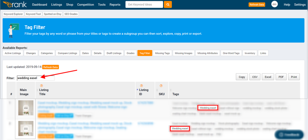 find wrong keywords and tags with google Analytics and erank for Etsy SEO