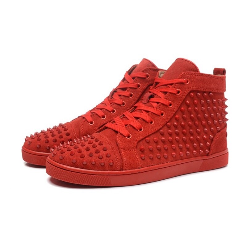 red bottom high top sneakers