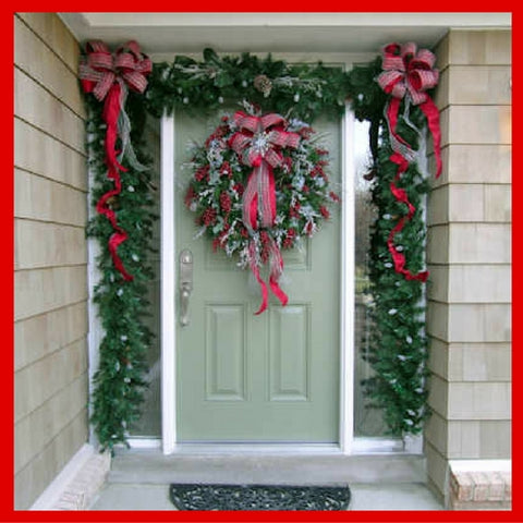 Christmas garlands on front door