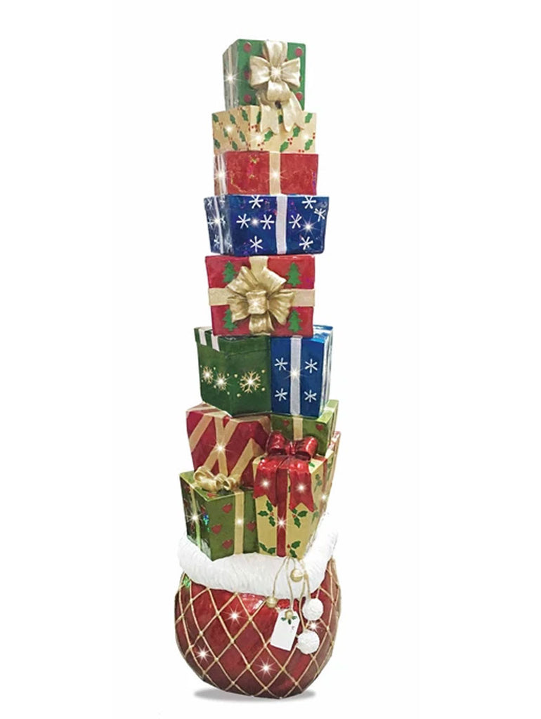 Lit Fiberglass Gift Box Stack Display | Commercial Christmas Supply