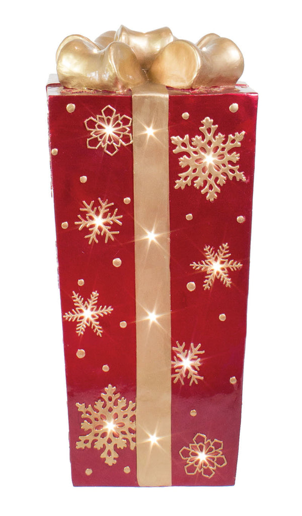 Decorative Lit Fiberglass Gift Box with Snowflake Design | Commercial Christmas Supply