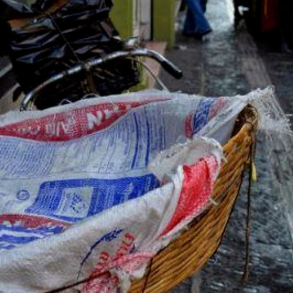 Rustica Gift & Talavera Pottery bicycle carrying fresh tortillas through Puebla's Zocalo square