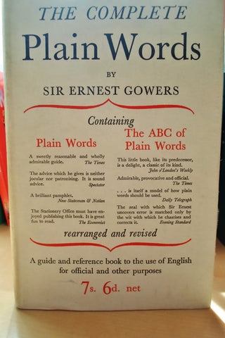 Complete Plain Words by Sir Ernest Gower. Cover, 1954