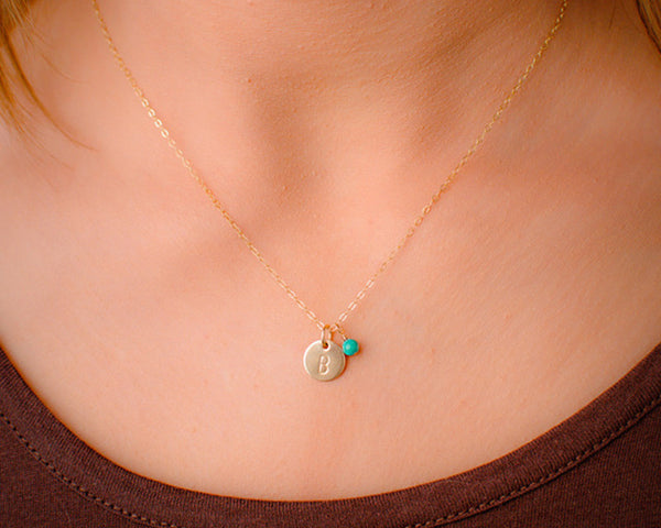 Mini Gold Filled Initial Necklace with Birthstone (3/8&quot;) - EFYTAL Jewelry