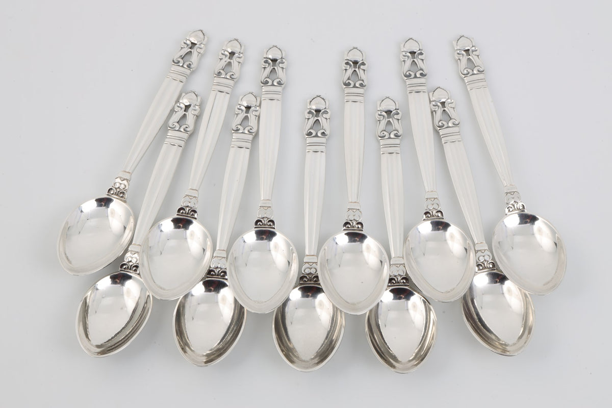Georg Jensen 925 Silver Acorn Demitasse Spoons Set of 11 (164.05g