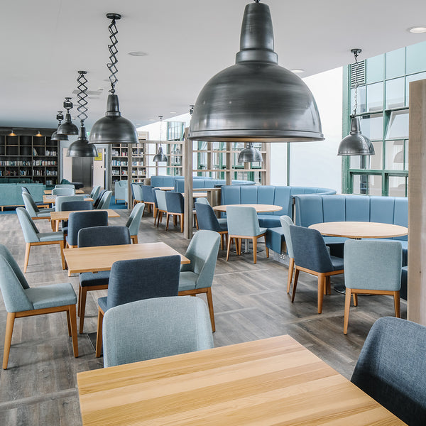 Bespoke pewter pendant in a restaurant interior