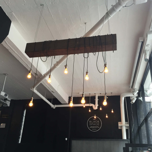 Industrial style lights in a commercial space