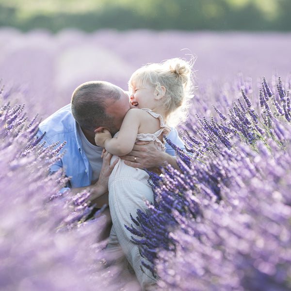 Girl and father in a lavender field