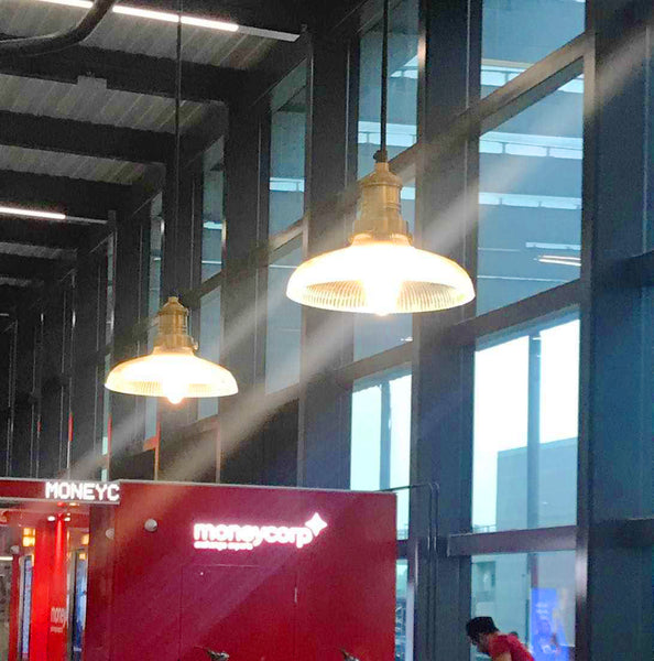 Industrial lights in an airport