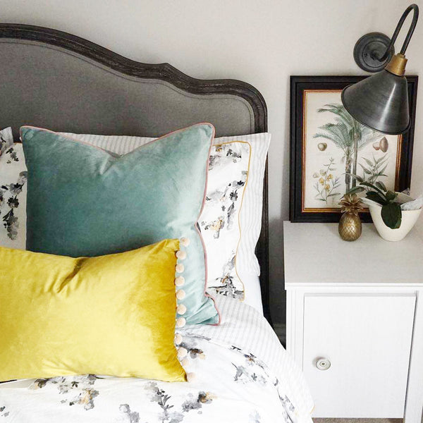 Bedroom interior with industrial lights