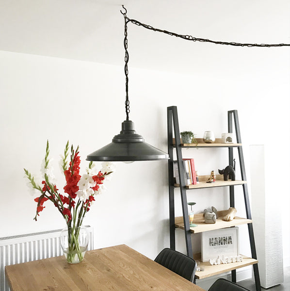 Hanging down light over table in the living room