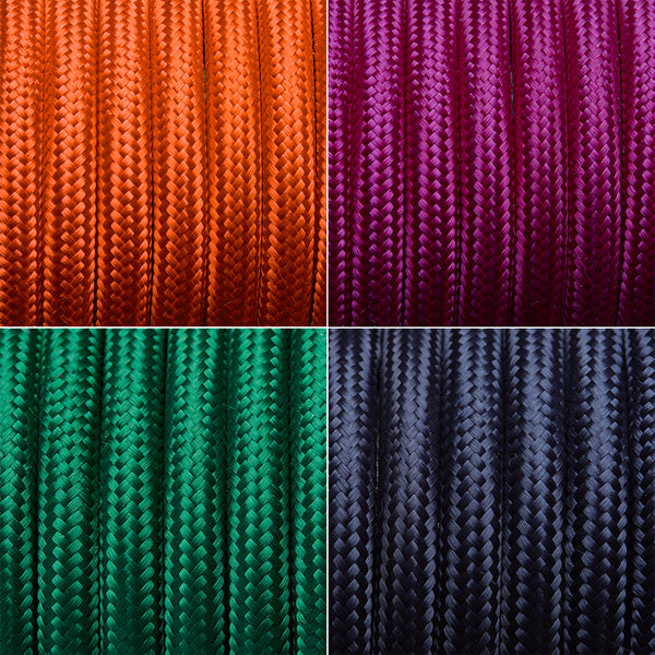 Orange, pink, green and blue fabric cable flex for Industville industrial lights 