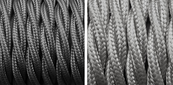 Silver and grey fabric flex twisted cables from Industville