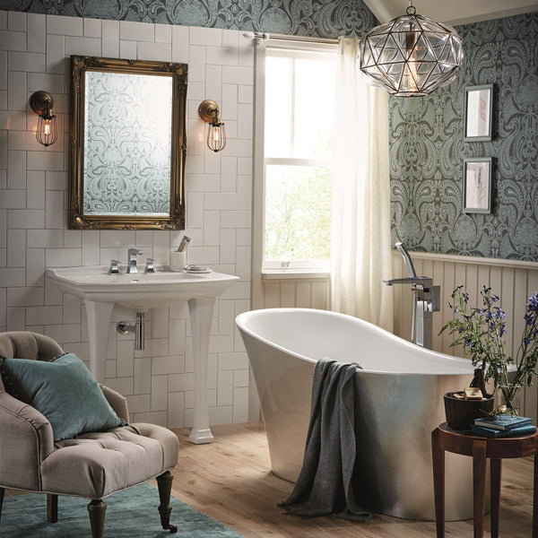 Glam bathroom interior with vintage lights