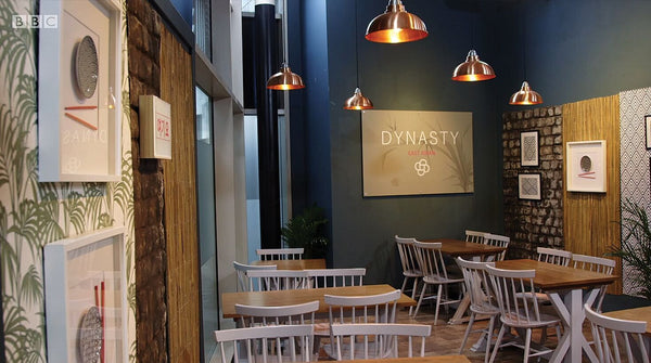 Industrial style lights in the pop up restaurant