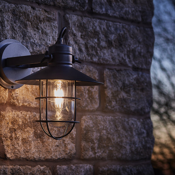 Pewter industrial outdoor flush mount wall light 