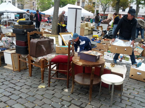 vintage furniture being sold at a market