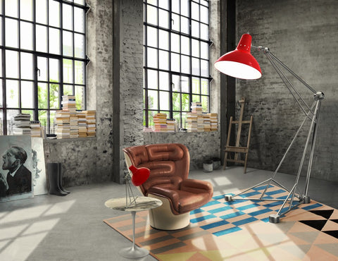 industrial style interior with vintage furniture and lights