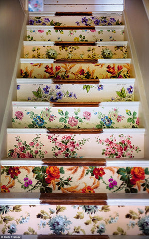 staircase with a vintage floral design
