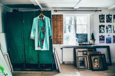 vintage items arranged around a locker room