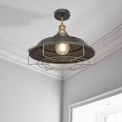 Brooklyn Vintage Step Metal Flush Mount Light - Dark Grey Pewter - 16 inch