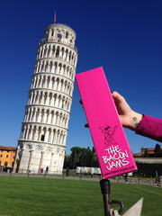 bacon jam gift box with the leaning tower of pisa in italy