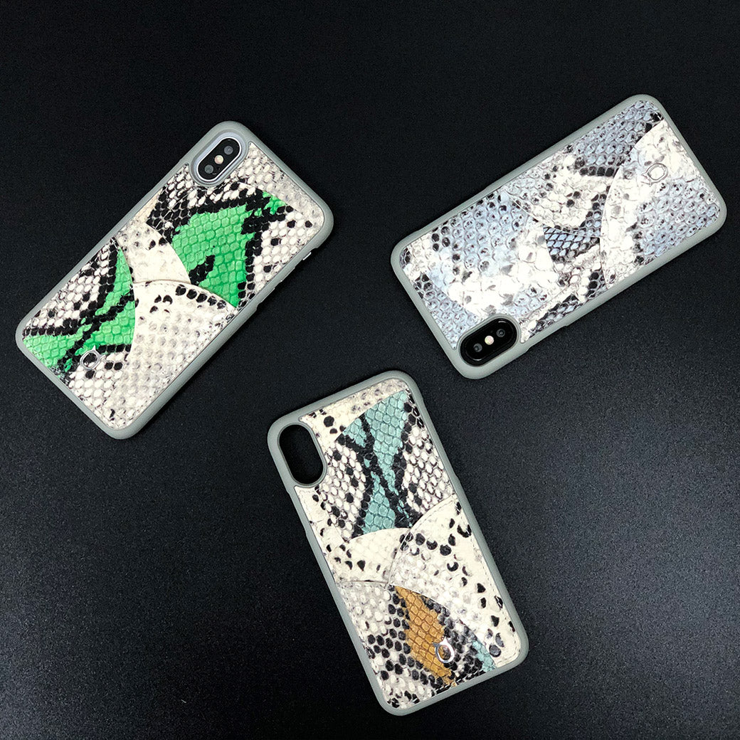 iPhone XS Phone Case with Multi-colored Italian Python Series Leather