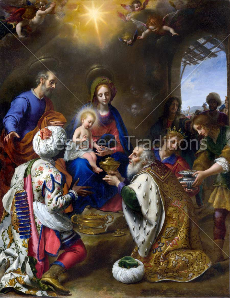 RoyaltyFree Image Three Kings Giving Gifts to Infant