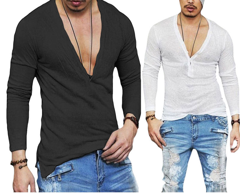 long sleeve deep v neck shirt