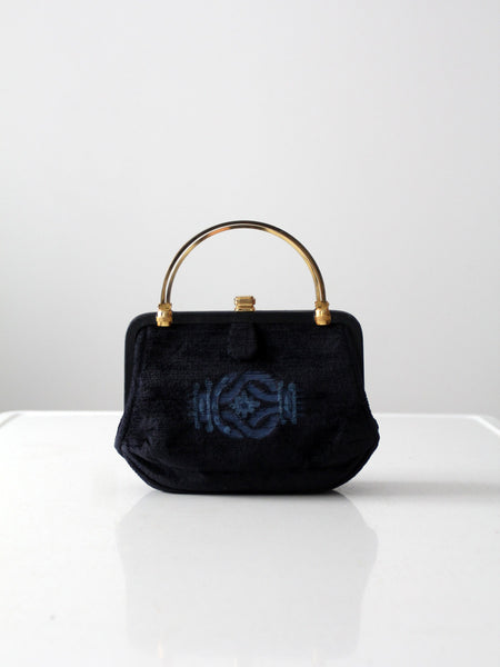 navy velvet evening bag