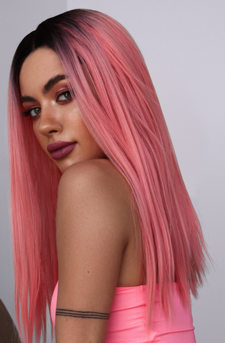 Nunique Lace Front Fashion wig pink with dark roots