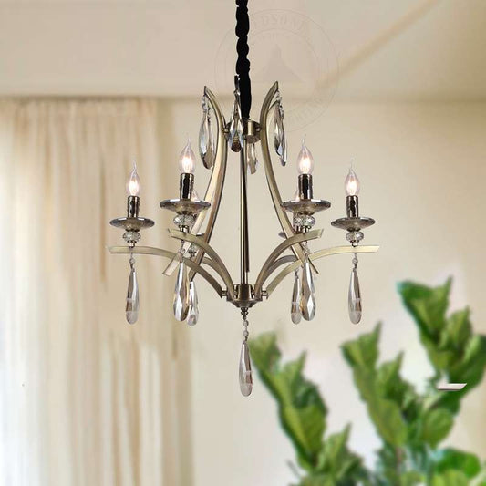 6 Light Crystal Chandelier Light Adjustable Farmhouse Candle Ceiling Pendant Fixture E14 Base Hanging Light