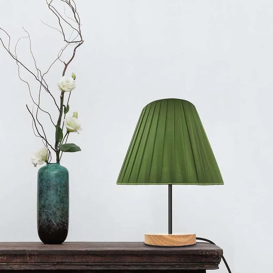 green wood base table lamp light