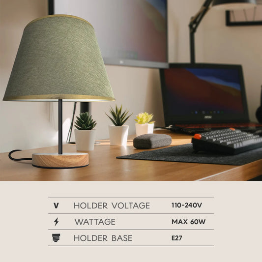 60W E27 Base wood base Table Lamp for Desk Study Table