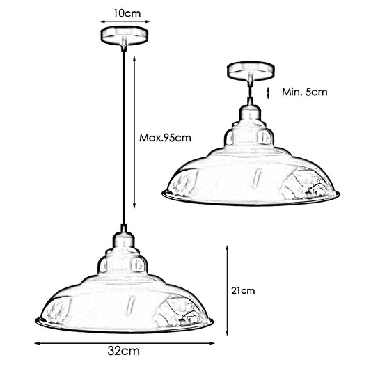 LEDSone industrial Vintage  32cm  Red Pendant Retro Metal Lamp Shade E27 Uk Holder~3684 - LEDSone UK Ltd