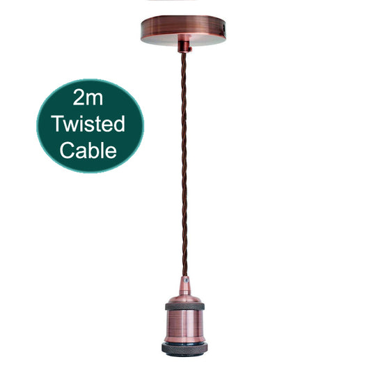 2m Twisted Cable E27 Base Copper Pendant Holder~1730 - LEDSone UK Ltd